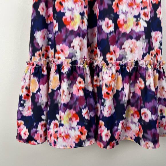 Sam Edelman Brushed Floral High Neck Tiered Dress Size XS Purple Cocktail Party - Picture 2 of 8